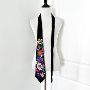My Name is Panama  Black Tie with Multicolor Fish Motif